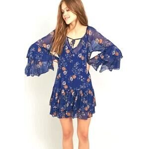 Free People Blue Floral Sheer Dress sz M Free People Sunsetter Printed Dress
